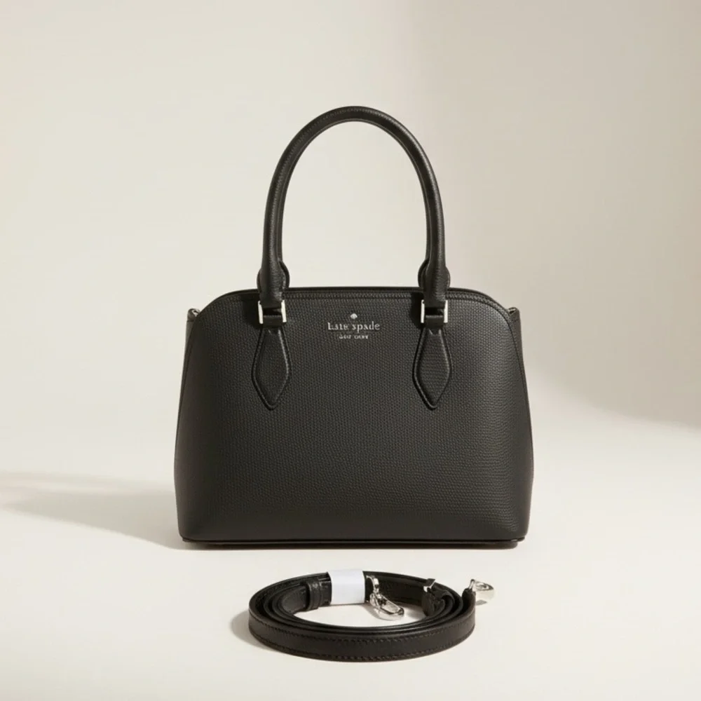 Kate Spade Black Pebbled Leather Satchel Tote Gold Hardware Quiet Luxury
